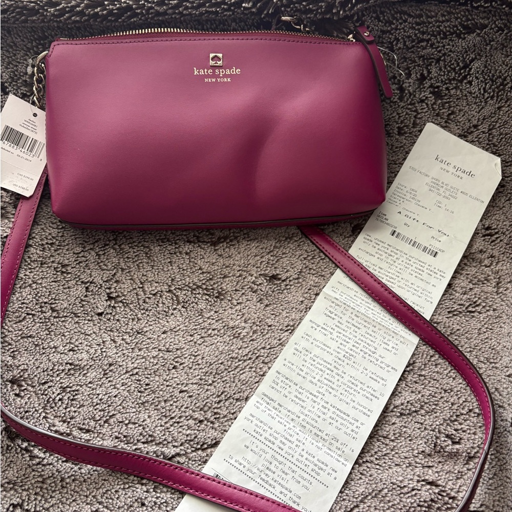 kate spade Plum-Magenta Leather Crossbody Bag with Gold Logo